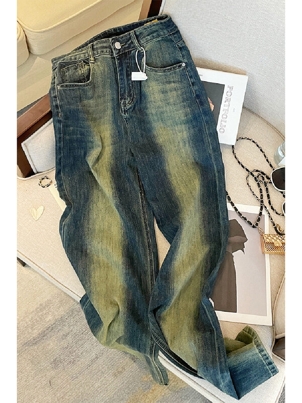 Women's Baggy Jeans Vintage 2000s Y2k 90s Aesthetic Harajuku Blue Denim Trouser Korean High Waist Wide Leg Cowboy Pants Clothes