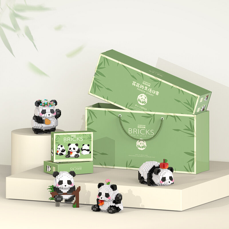 Kreatif DIY asseable hewan lucu MINI gaya Cina hewan Panda blok bangunan pendidikan anak laki-laki mainan untuk anak-anak Model Bata