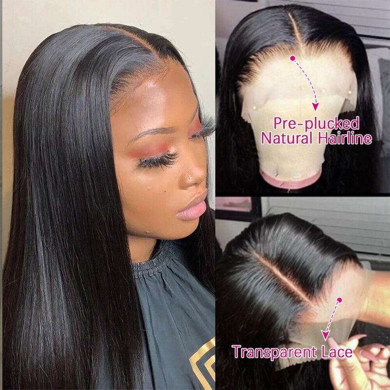 40 Inch Brazilian Straight Lace Front Wigs Human Hair 13x6 Pre Plucked HD Transparent Lace Frontal Wig 4x4 Closure Wig For Women