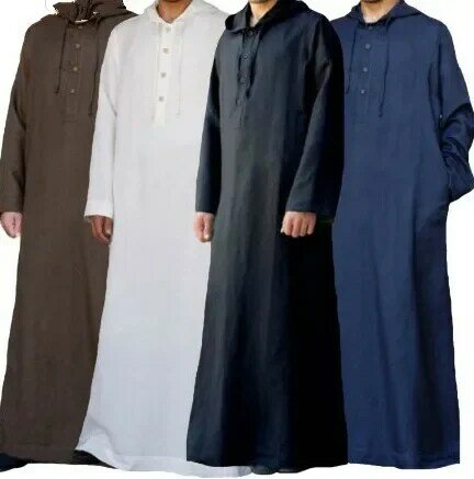 Homens muçulmanos Jubba Thobe Manga Longa Com Capuz Respirável Robes Homens Thobe Robe Solto Dubai Árabe Saudita Kaftan Homens Roupas