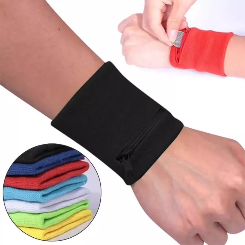 Ritsleting dompet pergelangan tangan kantong olahraga lari tas pita lengan untuk MP3 kunci tas penyimpanan kartu Case Badminton basket gelang Sweatband