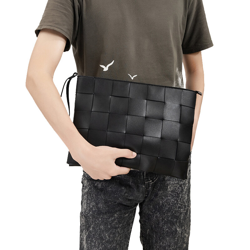 New Men Clutch Bag Microfiber Leather Women Woven Bag Fashion Brand Simple Envelope Wallet Designer Large Capacity Zipper Purse