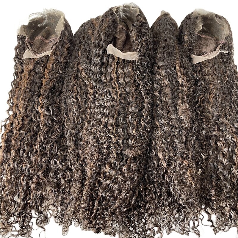 Peluca de cabello humano virgen brasileño para mujer negra, Color #2, resaltado #6, 180% de densidad, 13x4 HD, encaje Frontal suizo, 30 pulgadas