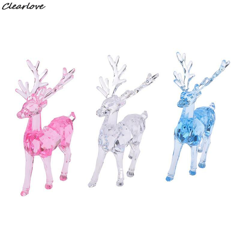 Acrylic Deer Figurines Desktop Ornament Room Decor Transparent Elk Reindeer Sculpture Christmas Home Office Decoration