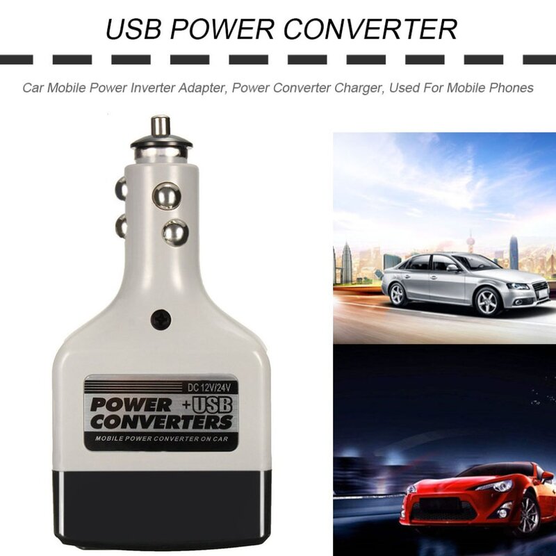 Inversor de corriente móvil para coche, adaptador USB de cc 12/24V a CA 220V, convertidor de corriente automático, cargador utilizado para todos los teléfonos móviles