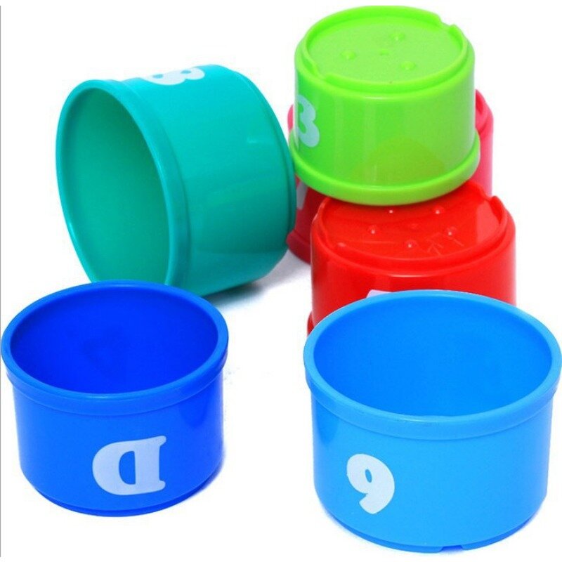 Kids Bathroom Stacked Cups Set Toys Water/Beach Games Tool Cup Stacking Educational Toys for Baby Bathtub Toddlers Birthday Gift