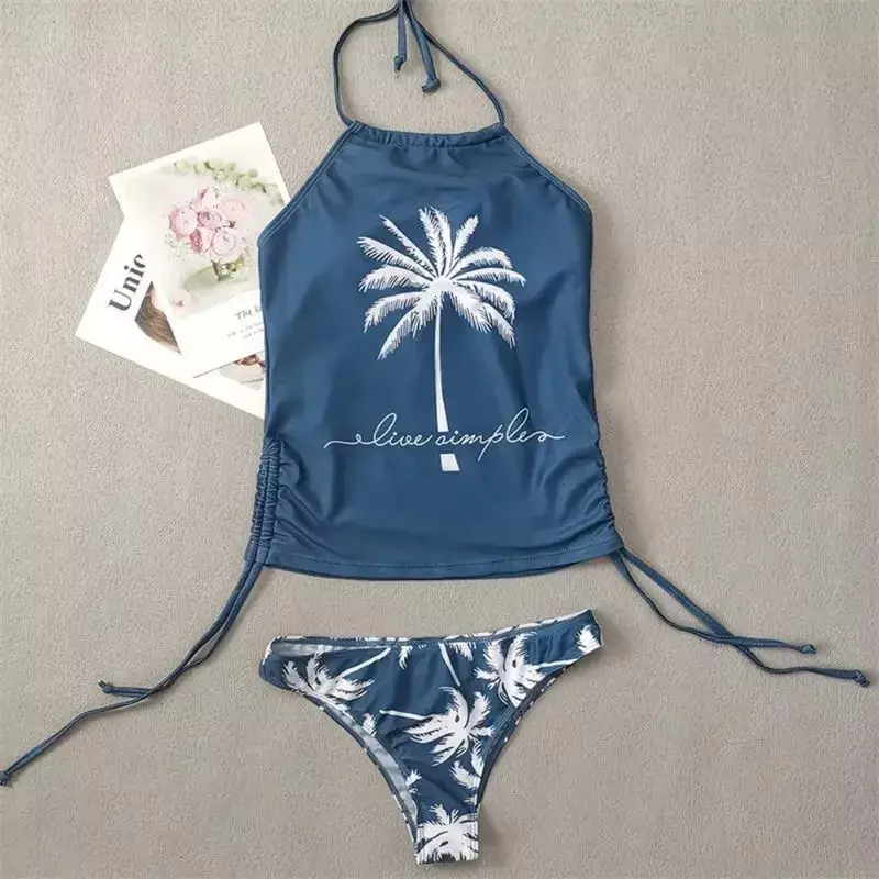 ชุดว่ายน้ำสตรีชุดแทนกินี่เชือกผูกคอลายมะพร้าวชุดว่ายน้ำน่ารักสำหรับฤดูร้อนชุดว่ายน้ำบิกินี่เซ็กซี่