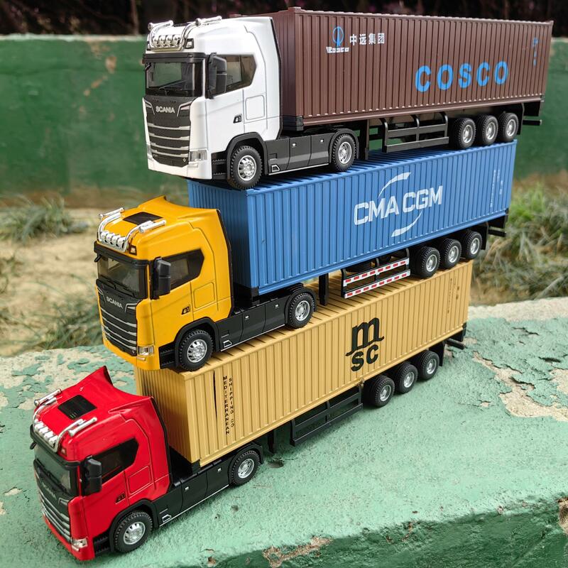 1/50 symulacja dużej ciężarówki zabawkowy modelu samochodu odlew ze stopu samochodu kontenerowego na prezenty dla chłopców z dźwiękiem