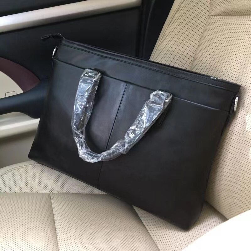 Luxury B Style Briefcase Bag Fashion Striped Design Business Causal Men Leather Handbag Large Capacity Computer Handbag