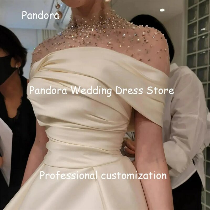 Pandora Satin A-Linie O-Ausschnitt Spitze Falten Perlen Abschluss ball Kleid bodenlangen Party formellen Anlass geeignete Kleider auf Anfrage 2023