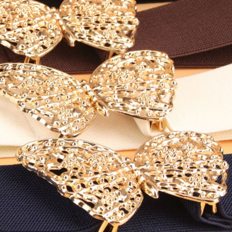 Cinturón elástico de mariposa hueca para mujer, hebilla dorada, cinturones brillantes huecos anchos, pretina para Vestido vaquero, 2023