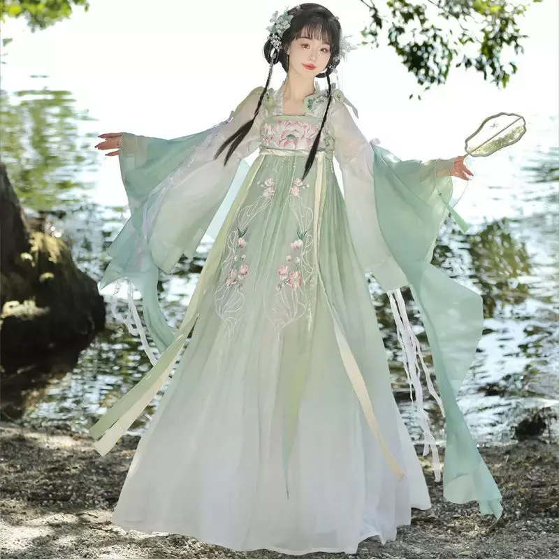 Новинка, платье ханьфу в древнем китайском стиле, Женский костюм для косплея принцессы на Хэллоуин, костюм для вечеринки, летнее зеленое платье в стиле династии Тан