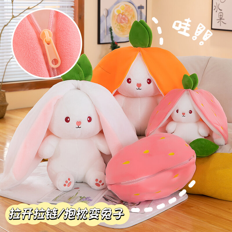 35-75cm Transformed Strawberry Rabbit Doll Plush Toy Little White Rabbit Doll Carrot Rabbit Sleeping Pillow Doll Gift