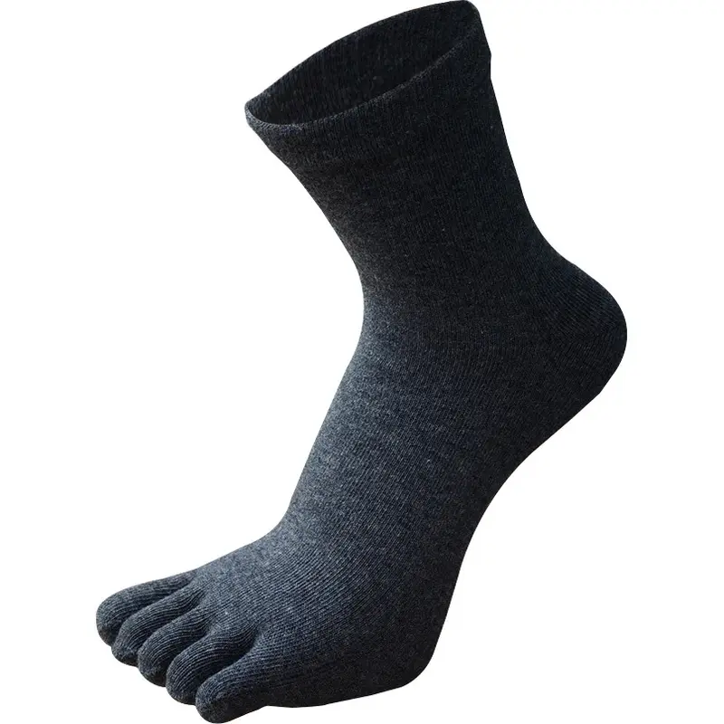 Calcetines deportivos de algodón para hombre, medias de cinco dedos, Color puro, negro, azul, gris, talla grande, Otoño e Invierno