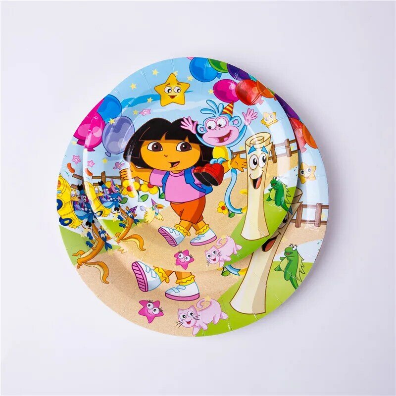 Принадлежности для дня рождения Dora the Explorer, украшение для вечеринки, одноразовая посуда для вечеринки, бумажная тарелка, принадлежности для украшения Дора