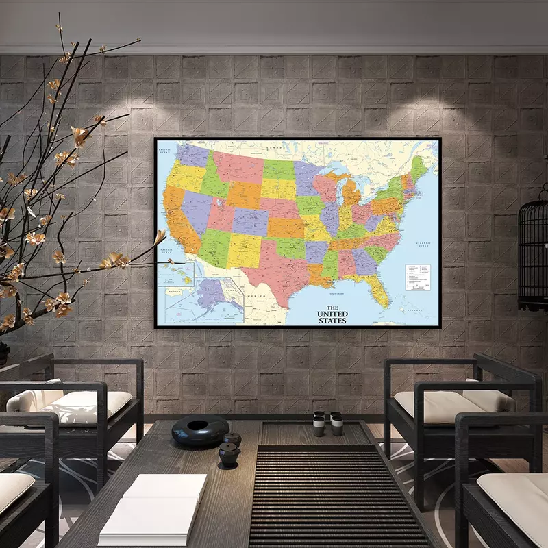 Póster de arte de pared del mapa de los Estados Unidos, lienzo no tejido, pintura sin marco, impresiones, suministros escolares, decoración del hogar para sala de estar, 75x50cm