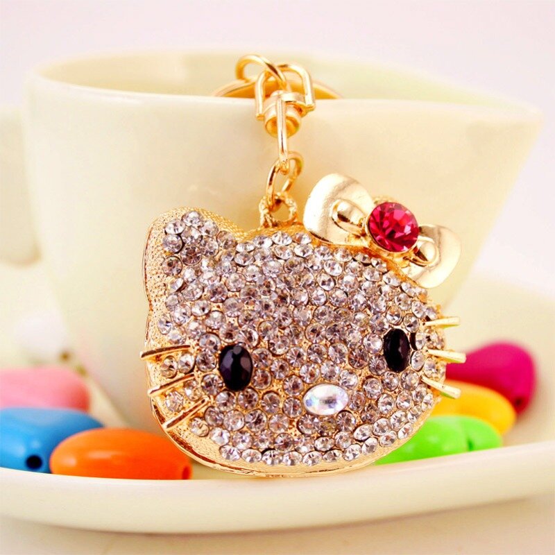 Gantungan kunci mobil Sanrio Hello Kitty, gantungan kunci mobil lucu mewah, gantungan kunci kreatif, liontin tas, hadiah untuk anak perempuan