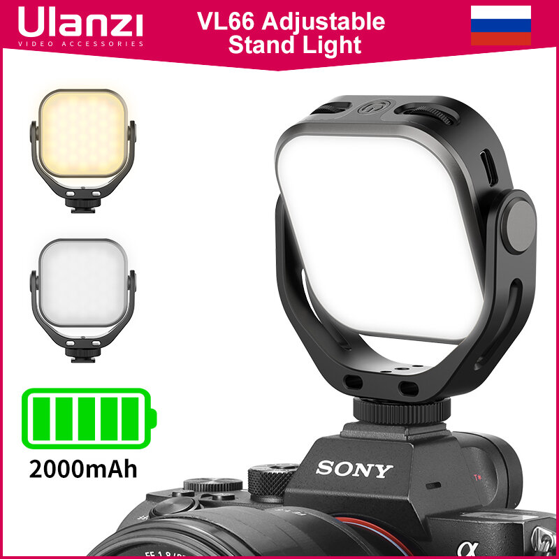 Ulanzi-VL66 Luz de vídeo LED ajustável, rotação 360, suporte de montagem, recarregável, DSLR, SLR, móvel, luz de preenchimento portátil