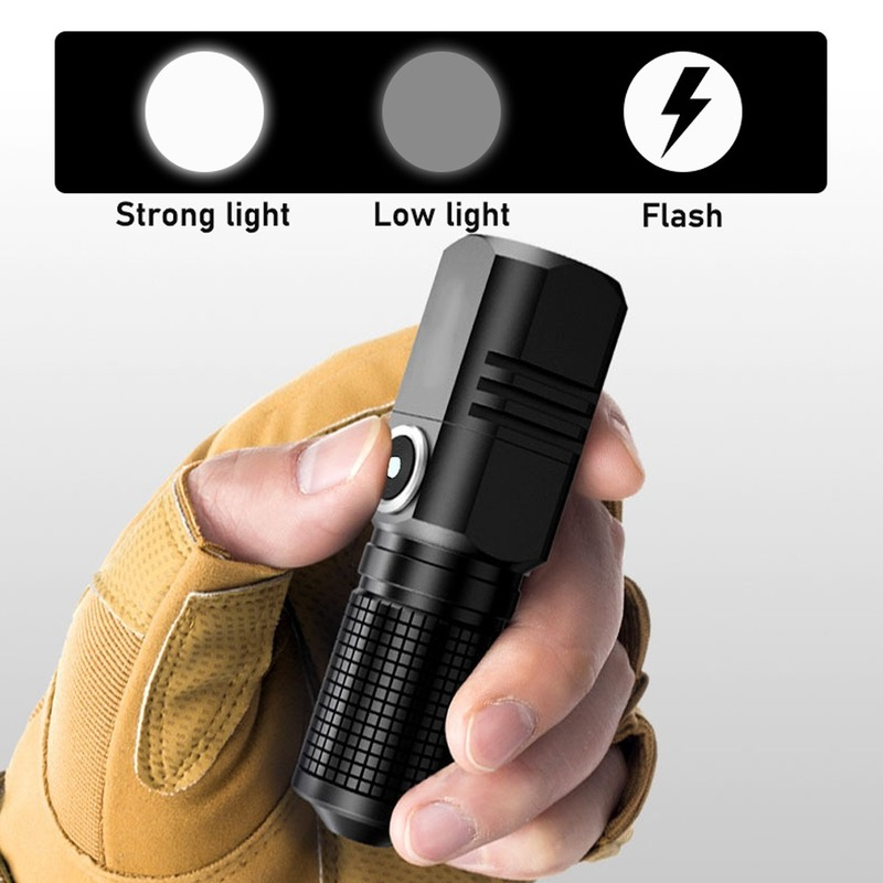 Super Bright Mini Lanterna LED, Tocha USB, Recarregável, Zoom, Lanterna De Pesca, Poderoso, 3 Modos De Iluminação, Camping Lâmpada, XHP50