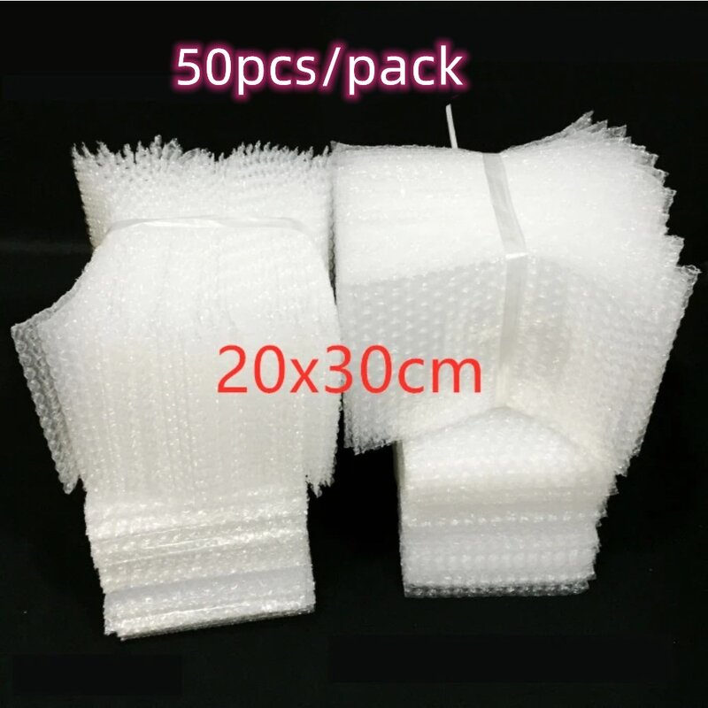 플라스틱 랩 봉투 흰색 버블 포장 가방, PE 투명 충격 방지 포장 가방, 더블 필름 버블 백, 50 개, 20x30cm