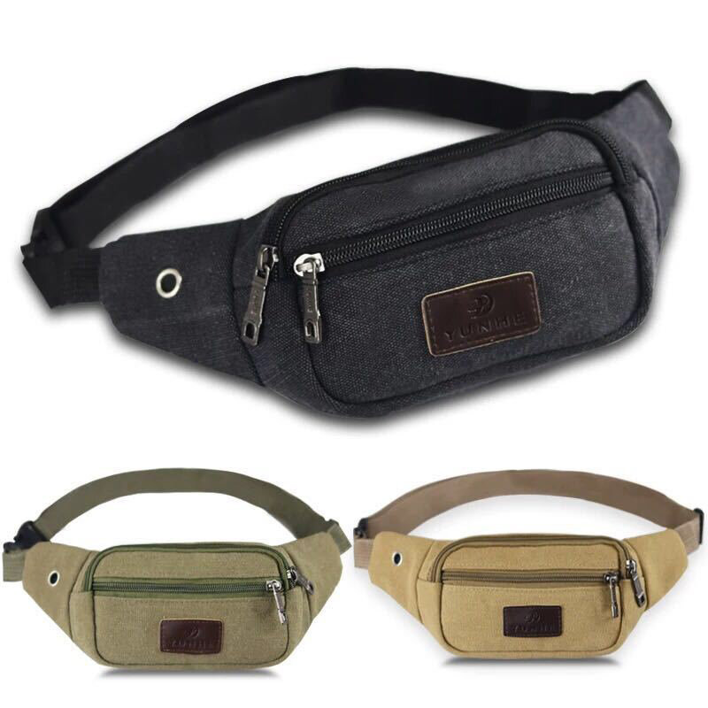 Casual Canvas Waist Bag Unisex Functional Waist Bag Mobile Phone Bag Men and Women Convenient Belt Bag