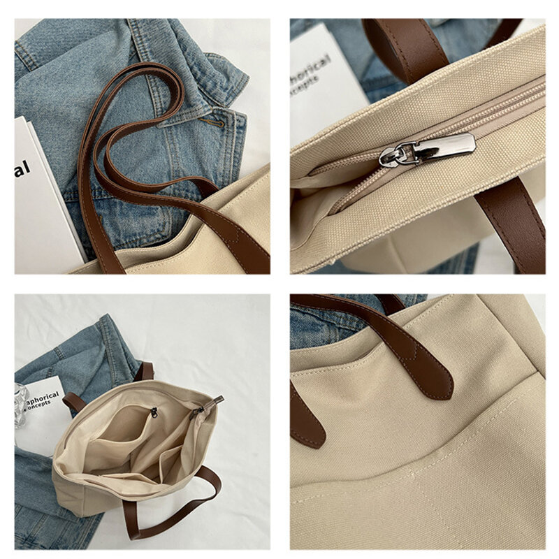 Vielseitige große Kapazität Segeltuch tasche Handtasche Einkaufstasche Mode Schulter vielseitige Einkaufstasche einfarbige Umhängetasche College-Taschen