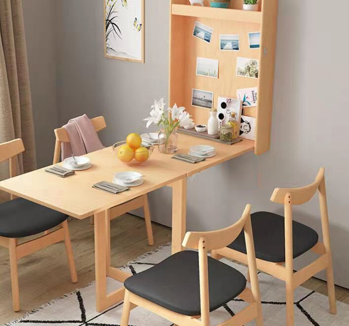 Mesa de pared plegable de madera maciza innovadora, escritorio de computadora de pared que ahorra espacio, se puede utilizar como mesa de comedor
