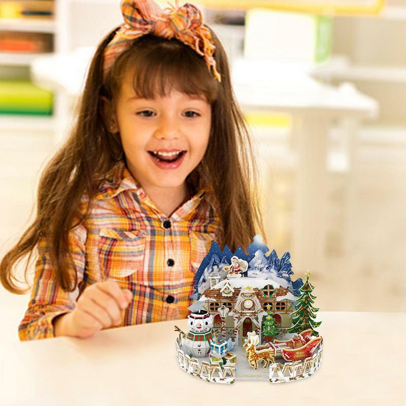 Puzzle 3D di natale puzzle a tema del villaggio di natale tema della scena della neve bianca Kit di modelli di decorazioni natalizie per piccole città per bambini e