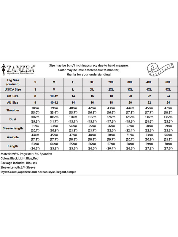 ZANZEA 여성용 스트라이프 프린트 3/4 소매 셔츠, 캐주얼 루즈한 얇은 블라우스, V넥 상의, 빈티지 오피스 붕대 커프, 2024 여름
