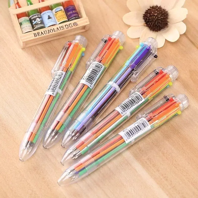 5 PCS Kawaii Multicolor Ballpoint Pen Ball with 6 Colors Creative Stationery Papeterie School Chancery Office Writing Supplies
