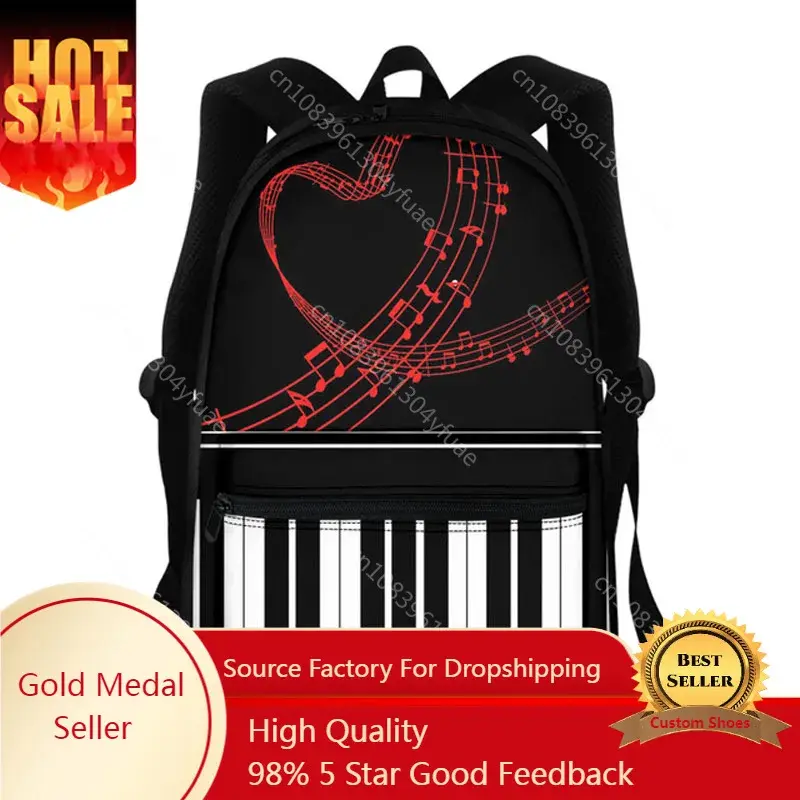 Funny Print School Bags for Kids, Piano Keyboard, Music Notes, Book Bag, Travel Bags, Back Pack, Mochila, Satchel, Girls, Boys