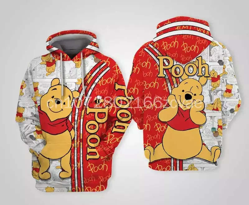 2024 Nieuwe Disney Hoodie Winnie The Pooh Cartoon Anime Heren En Dames Oversized Hoodie Met Rits