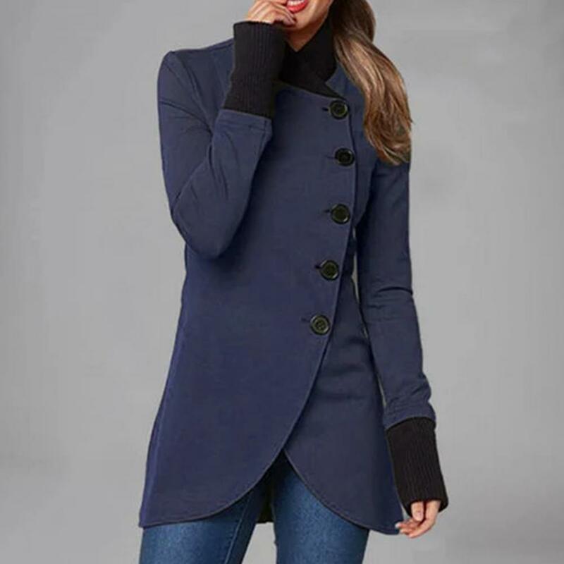 Irregular bainha único breasted longo jaqueta feminina casual inverno casaco outono e inverno com nervuras punhos longo casaco feminino