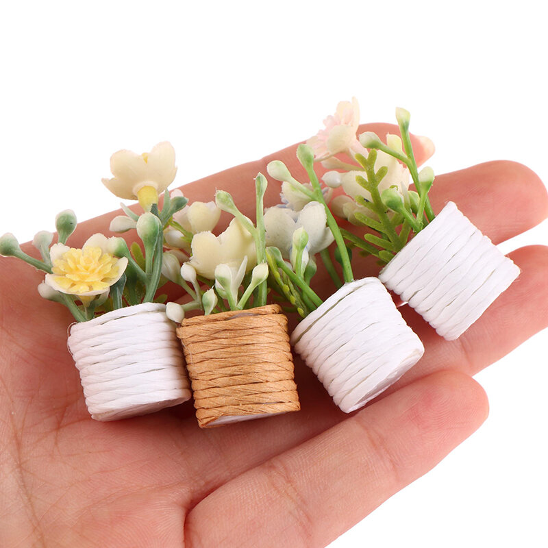 1 buah 1:12/1:6 buket miniatur rumah boneka Pot bunga tanaman Pot Bonsai Aksesori dekorasi rumah Model taman Dekorasi mainan rumah boneka