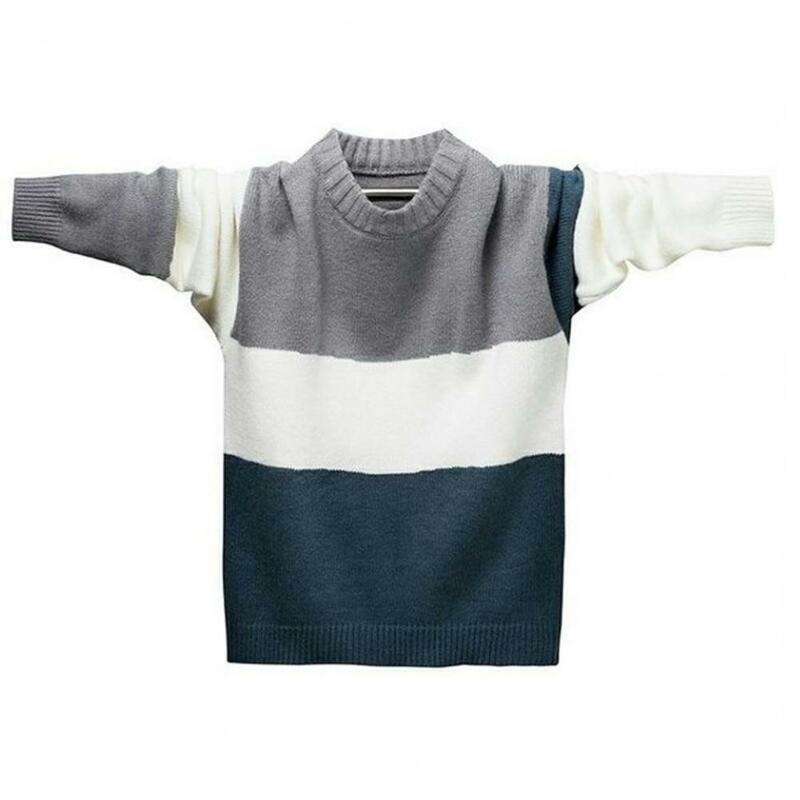 Suéter de corte suelto para hombre, suéter de punto con cuello redondo, manga larga, elástico grueso para calidez, Colorblock, otoño e invierno