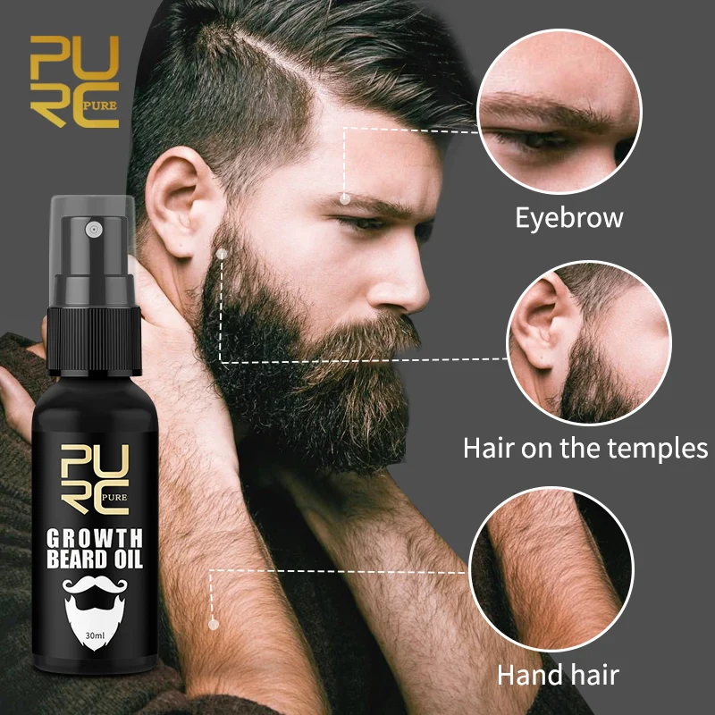 PURC-aceite Natural para el crecimiento de la barba para hombres, herramientas para el crecimiento del cabello, tratamiento de aseo, suavizante y espeso rápido, aceite nutritivo para el cuidado de la barba