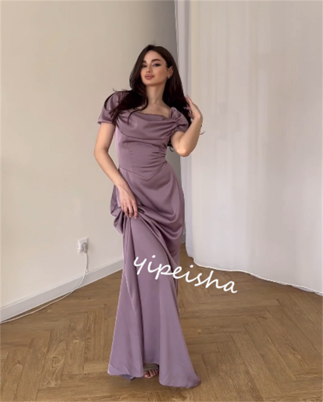 Satin Pleat Homecoming Straight Square Neck Bespoke Occasion Gown Midi Dresses