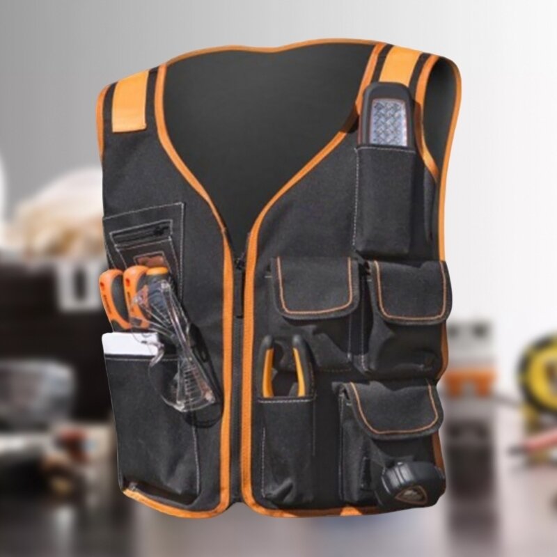 Work Vest Tool Vest Zipper Bag Multi-Pocket Safety Maintenance Kit Adjustable Waist Bag for Carpenter Electricians