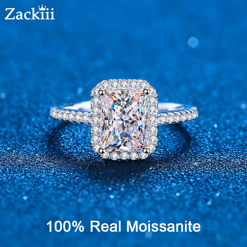 Zertifiziert Radiant Cut Moissanite Engagement Ring 1CT 2CT Farblose VVS Diamant Vorschlag Ringe Sterling Silber Weddig Band Geschenke