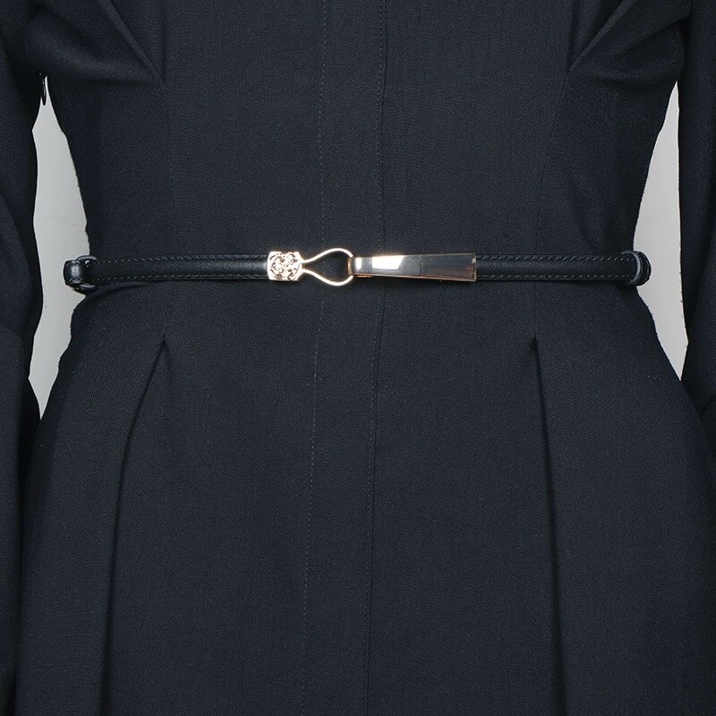 Cinturón de moda de Metal para mujer, cinturones finos de cuero genuino ajustables informales, hebilla dorada, pretina de alta calidad para mujer