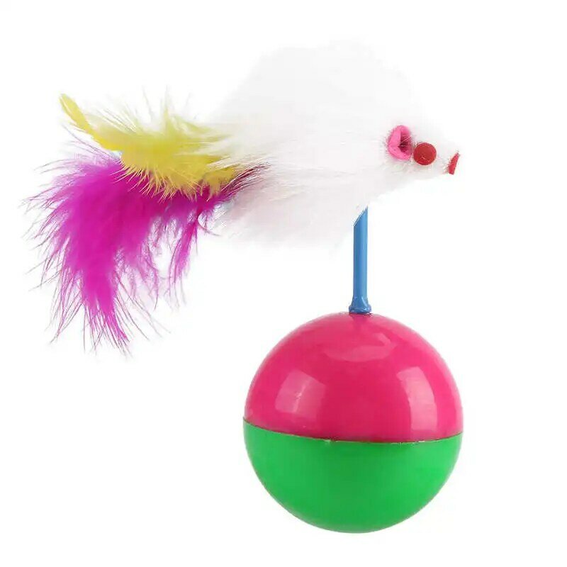 1 sztuk kot domowy Kitten Teasing Toy Teaser kolorowe piórka Ball Funny Mouse Kitten zabawka dla kota zagraj w grę