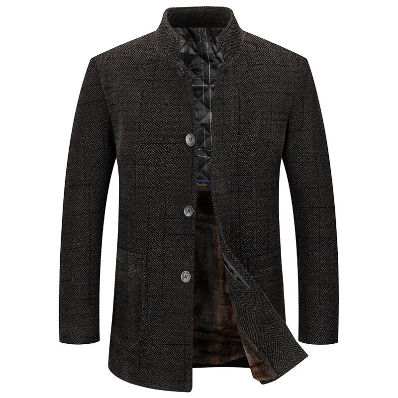 Men Winter Long Sleeve New velvet stand collar woolen Coat Casual Business Woollen  Wool Blend  Solid Jacket Plus Size 4xl 3xl