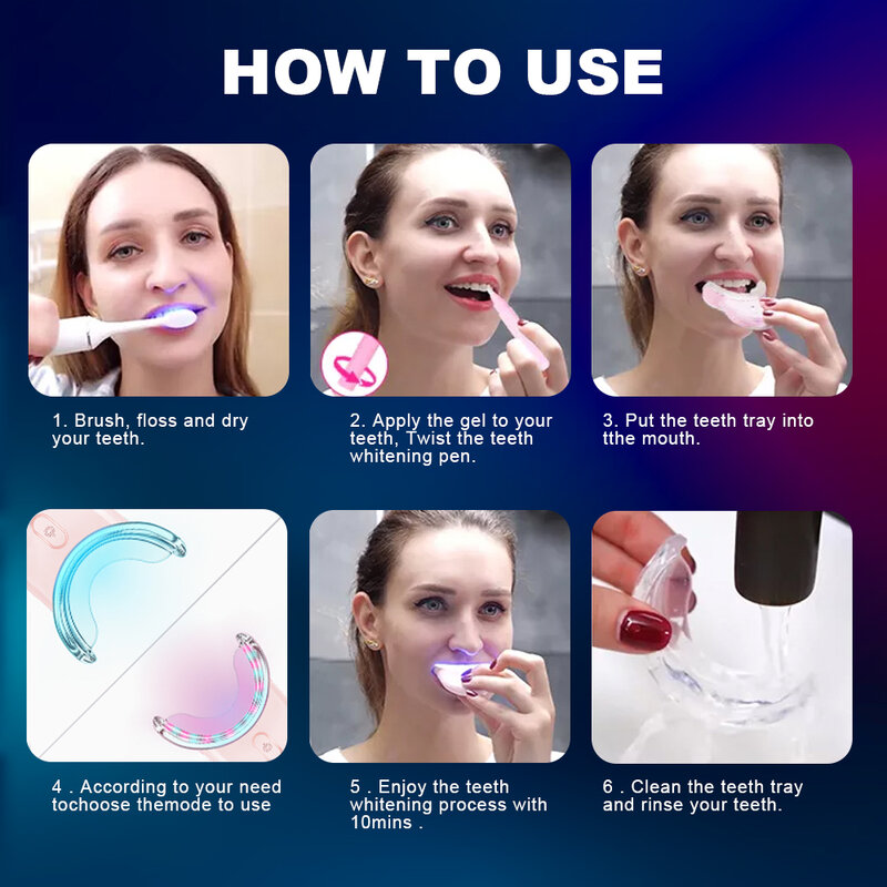 طقم تبيض أسنان الأسنان المهنية حجر تنظيف الأسنان نظام التبييض جل الفم عدة الأحمر والأزرق راي اللاسلكية 32 LED