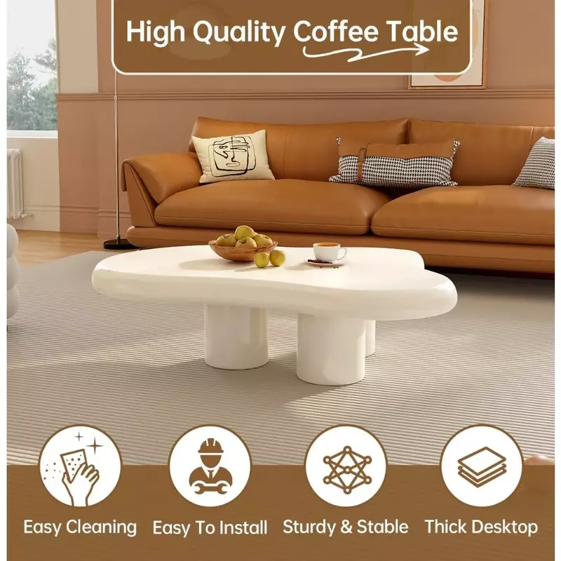 3本足のクラウドコーヒーテーブル、屋内ティーテーブル、簡単な組み立て、かわいい、不規則、コーヒーテーブル