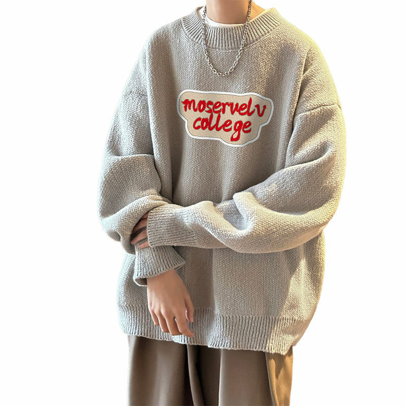 Amerykańskie swobodny sweter męskie jesienne zimowe nastolatki noszą Oversize duże rozmiary dzianiny pary modne ubrania topy mężczyźni odzież