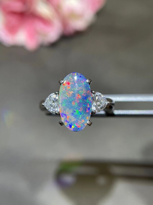 Natural opala anel pt900 platina com diamante, jóias finas de luxo, uso diário, estilo chique, frete grátis