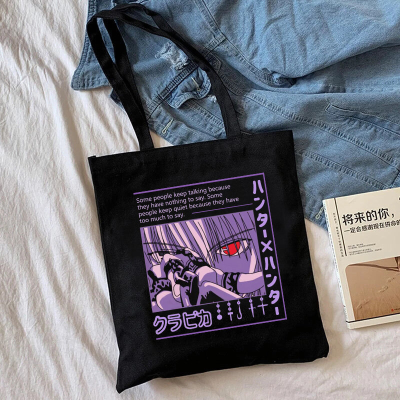 Bolso de compras de Anime japonés hunter x hunter, bolsa de mano ecológica de Manga Harajuku, bolso de hombro de lona para mujer Killua Zoldyck Hisoka