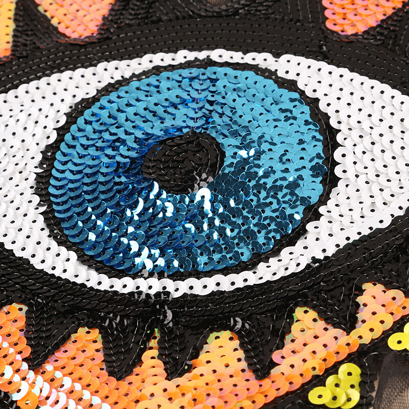 Oversize Sequin Embroidery Patch DIY Love Evil Eye Sticker Thermoadhesive Badges Iron on Patches Cloth Bag Fabric Accessories