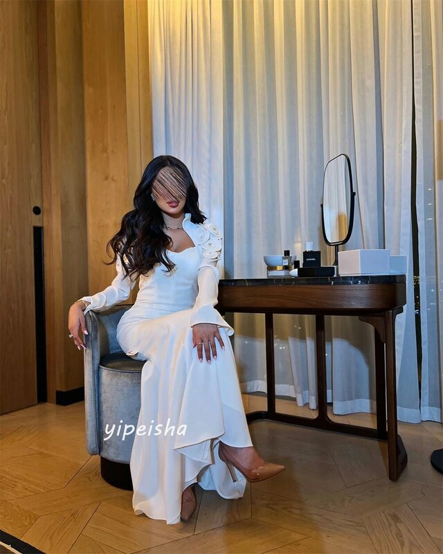 Ballkleid Saudi-Arabien einfache moderne Stil formale Abend quadratischen Kragen Meerjungfrau Perlen Satin maßge schneiderte Anlass Kleider