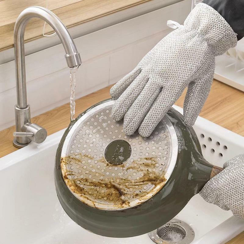 Dish Scrubber Gloves Anti-scalding Insulated Gloves Multipurpose Dish Cloth Gloves Waterproof Soft Steel Wire Dishwashing Gloves